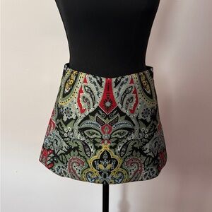 Alice + Olivia Black Paisley Mini Skirt with Red & Yellow Accents
